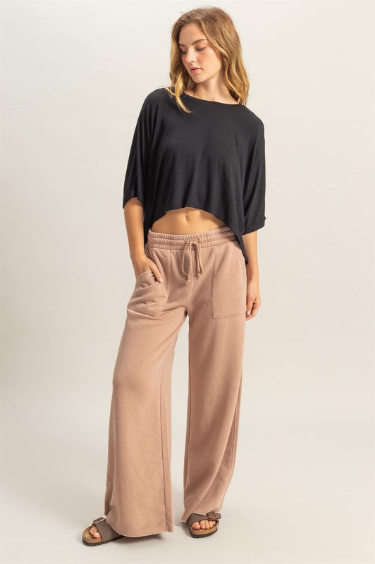 High Rise Wide Leg Drawstring Pants-Bottoms-Krush Kandy, Women's Online Fashion Boutique Located in Phoenix, Arizona (Scottsdale Area)