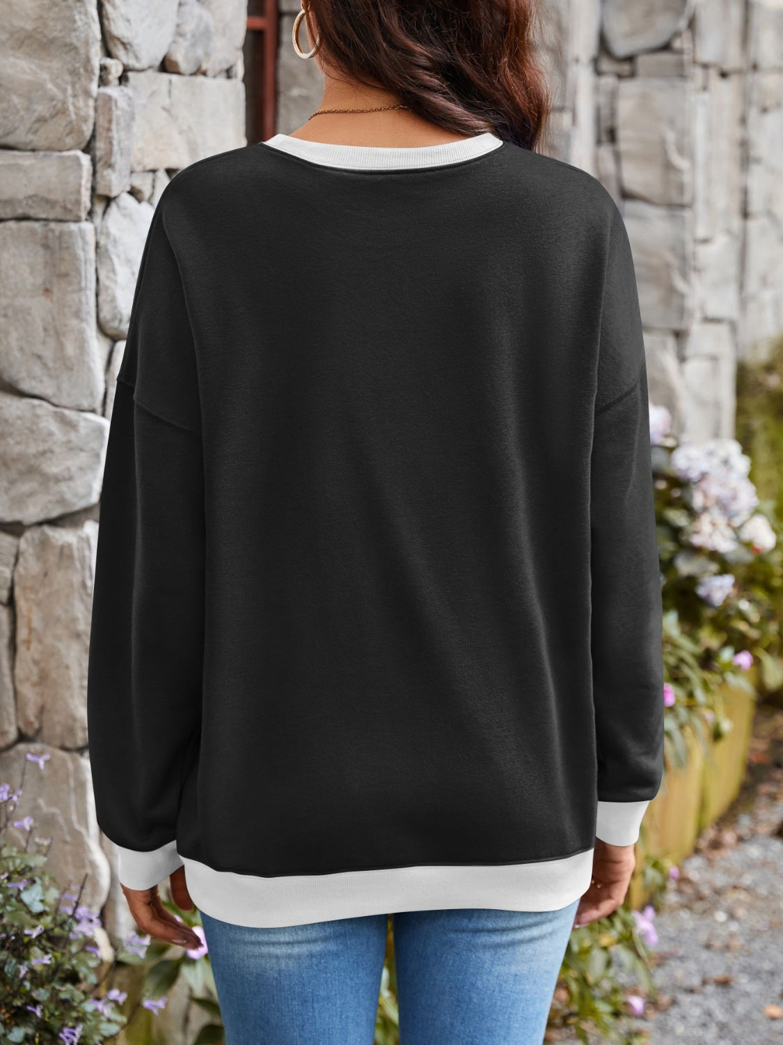 Lovelet Contrast Round Neck Long Sleeve Sweatshirt-Krush Kandy, Women's Online Fashion Boutique Located in Phoenix, Arizona (Scottsdale Area)