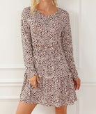 Frill Printed Round Neck Dress-Dresses-Krush Kandy, Women's Online Fashion Boutique Located in Phoenix, Arizona (Scottsdale Area)