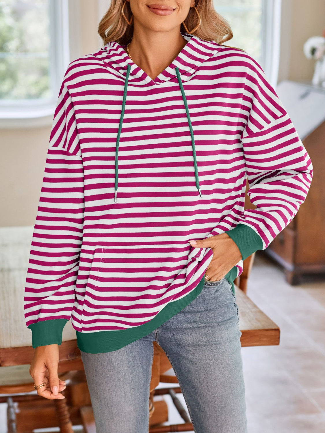 Lovelet Drawstring Striped Long Sleeve Hoodie-Krush Kandy, Women's Online Fashion Boutique Located in Phoenix, Arizona (Scottsdale Area)