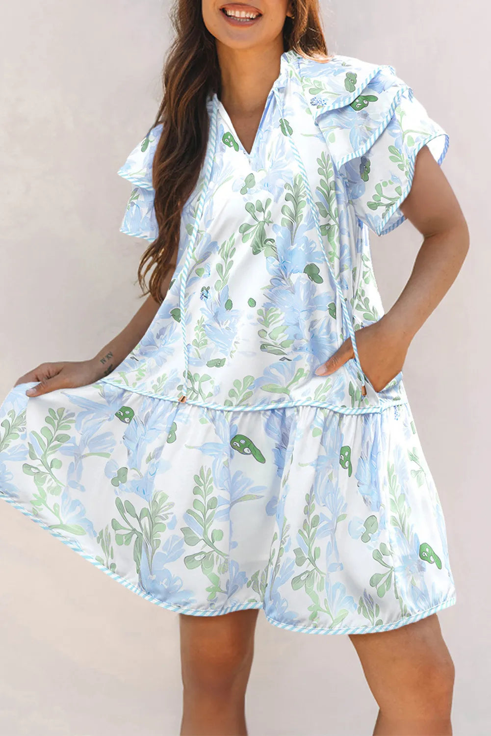 Floral Contrast Edge Layered Short Sleeve Mini Dress-dresses-Krush Kandy, Women's Online Fashion Boutique Located in Phoenix, Arizona (Scottsdale Area)