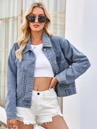 Studded Long Sleeve Denim Jacket-Krush Kandy, Women's Online Fashion Boutique Located in Phoenix, Arizona (Scottsdale Area)