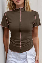 Ruffled Edge Mock Neck Top-Tops-Krush Kandy, Women's Online Fashion Boutique Located in Phoenix, Arizona (Scottsdale Area)