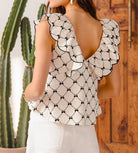 SO ME Bow Texture Jacquard Woven Top with Scallop and Tie-Tops-Krush Kandy, Women's Online Fashion Boutique Located in Phoenix, Arizona (Scottsdale Area)