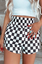 Checkered Print High Waist Casual Shorts-Shorts-Krush Kandy, Women's Online Fashion Boutique Located in Phoenix, Arizona (Scottsdale Area)