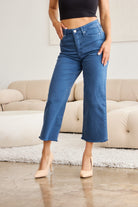 RfM Crop Chloe Full Size Tummy Control High Waist Raw Hem Jeans-Krush Kandy, Women's Online Fashion Boutique Located in Phoenix, Arizona (Scottsdale Area)