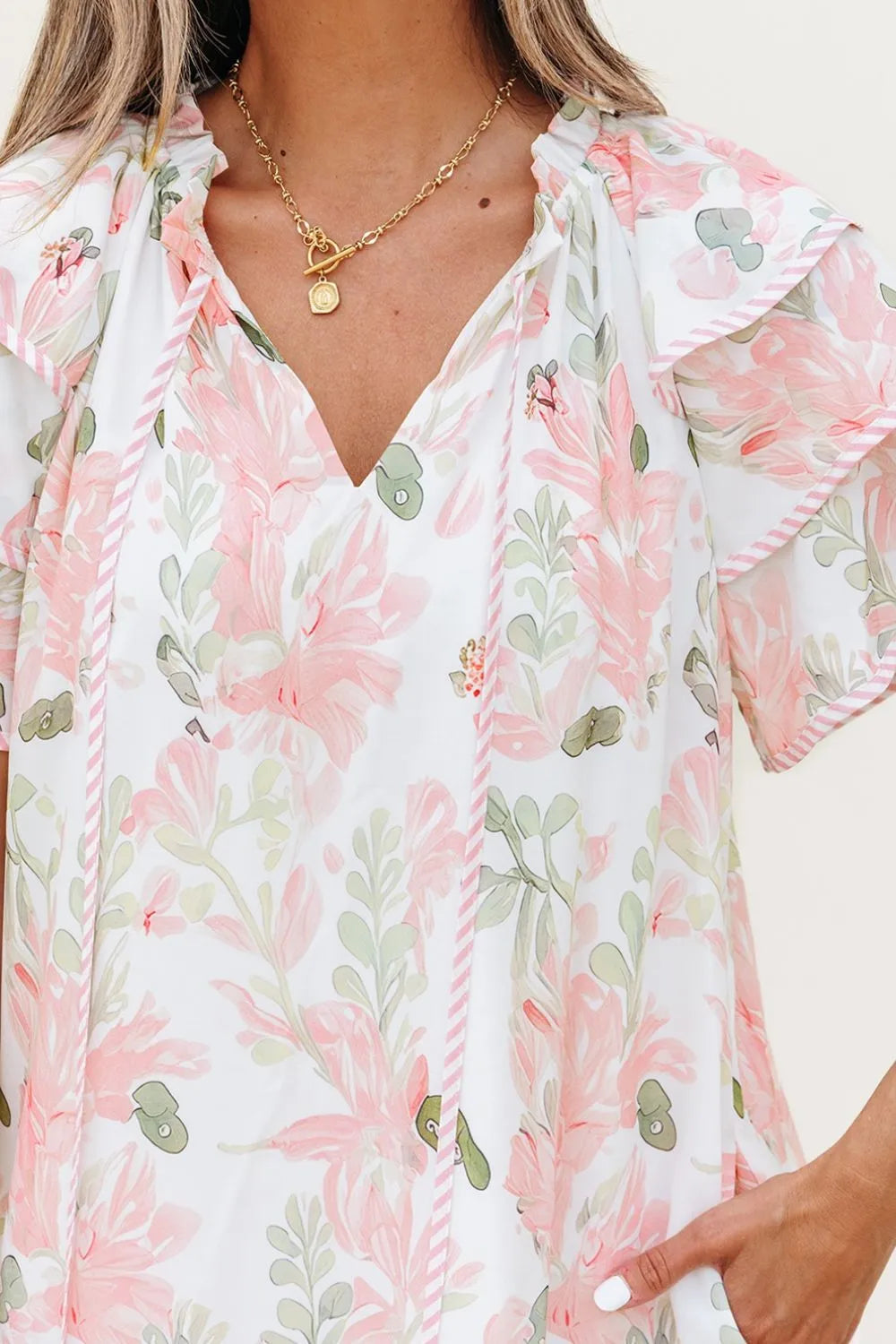 Floral Contrast Edge Layered Short Sleeve Mini Dress-dresses-Krush Kandy, Women's Online Fashion Boutique Located in Phoenix, Arizona (Scottsdale Area)