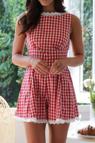 Lace Detail Plaid Sleeveless Romper-Tops-Krush Kandy, Women's Online Fashion Boutique Located in Phoenix, Arizona (Scottsdale Area)