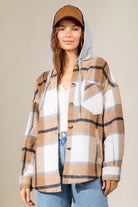 Drawstring Plaid Dropped Shoulder Hooded Shacket-Krush Kandy, Women's Online Fashion Boutique Located in Phoenix, Arizona (Scottsdale Area)