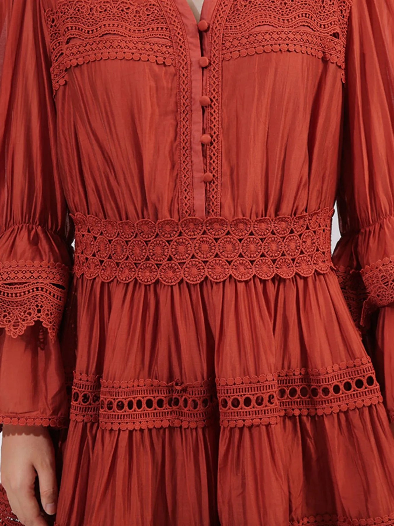 Ruffle Lace Trim Long Sleeve Dress-Dresses-Krush Kandy, Women's Online Fashion Boutique Located in Phoenix, Arizona (Scottsdale Area)