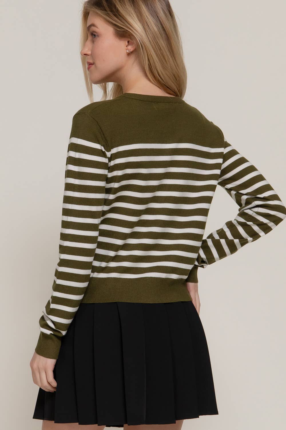 Long Sleeve Crew Neck Stripe Sweater Cardigan-Cardigans-Krush Kandy, Women's Online Fashion Boutique Located in Phoenix, Arizona (Scottsdale Area)