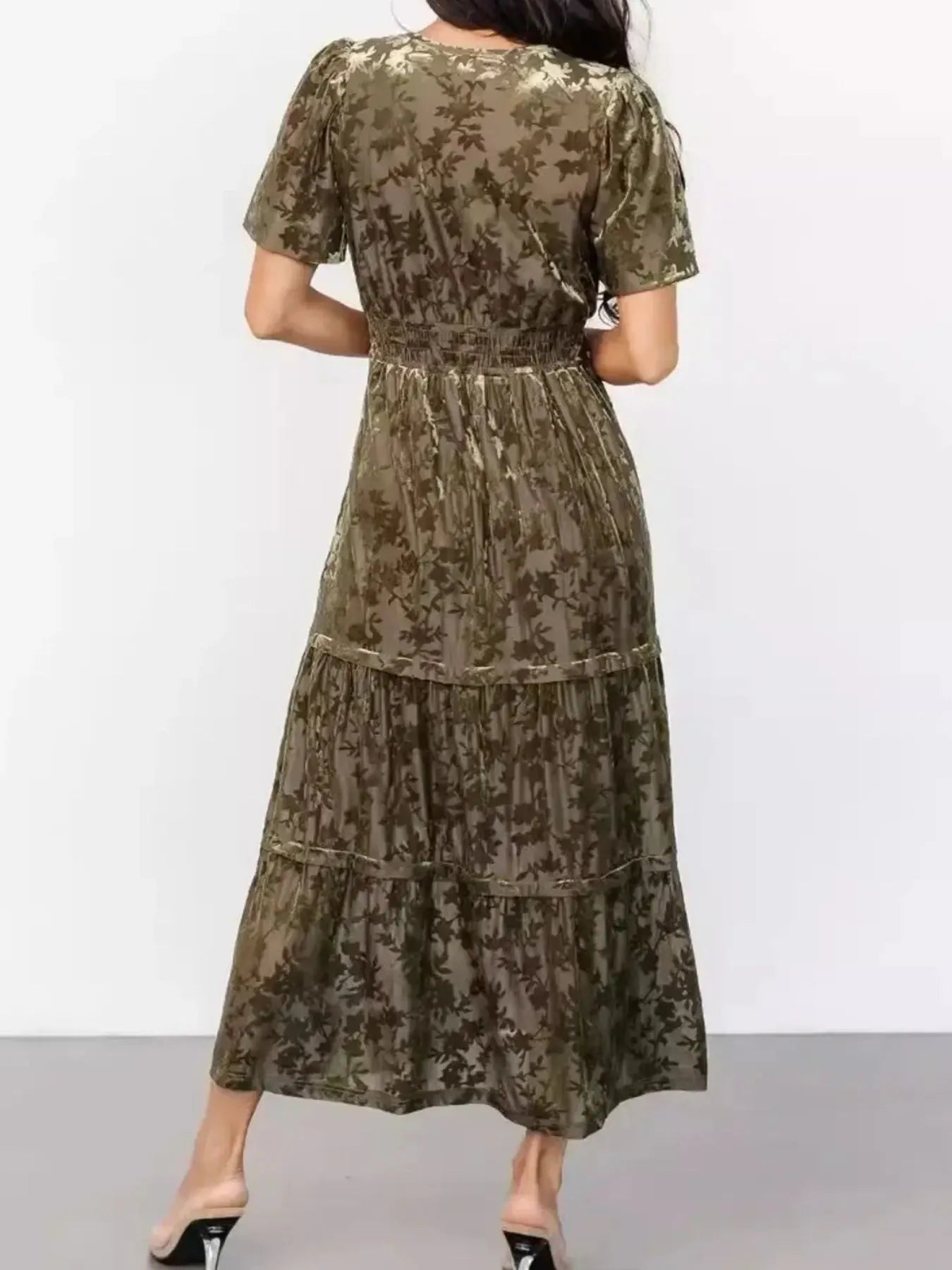 Notched Short Sleeve Tiered Dress-Dresses-Krush Kandy, Women's Online Fashion Boutique Located in Phoenix, Arizona (Scottsdale Area)