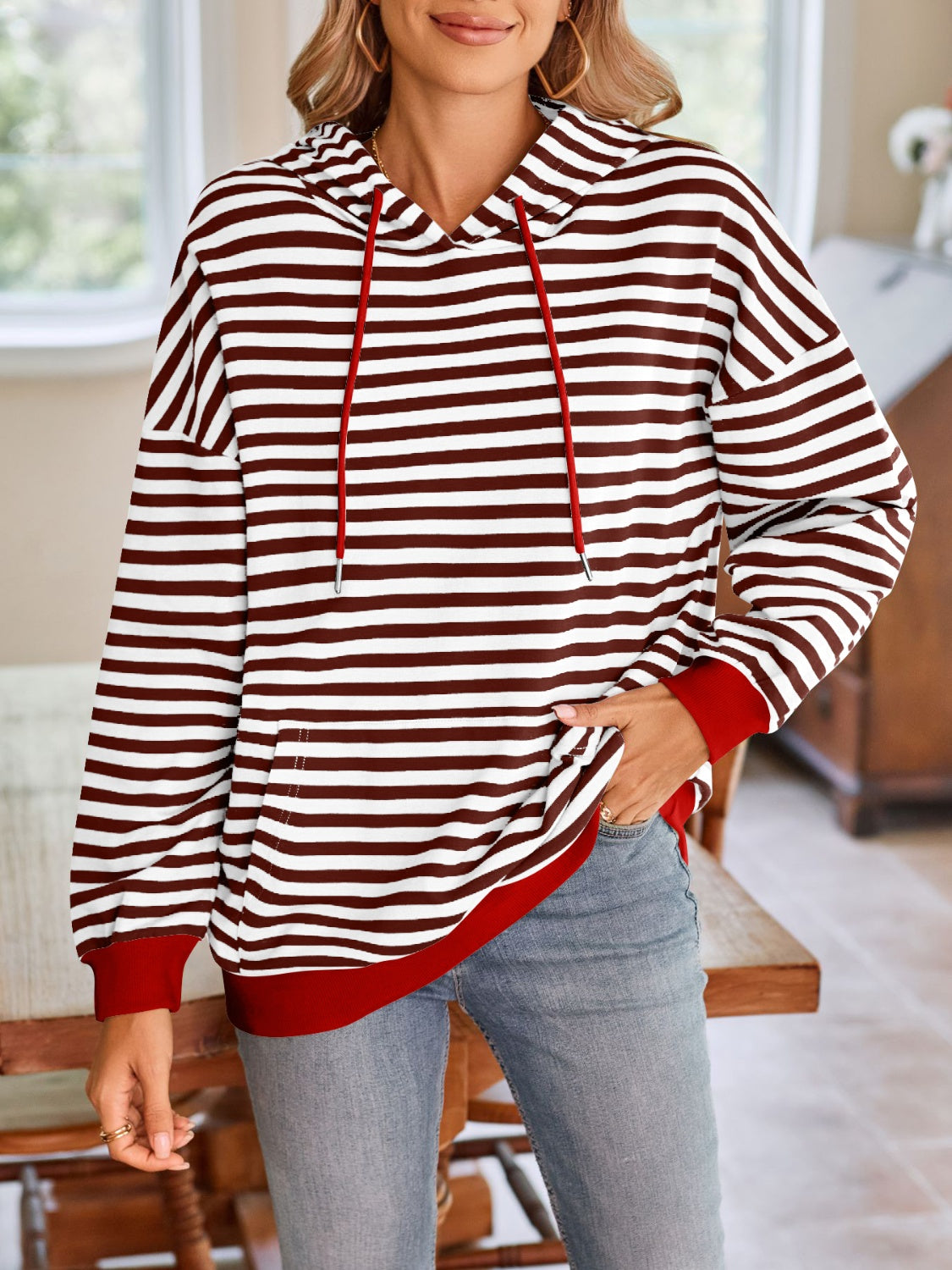 Lovelet Drawstring Striped Long Sleeve Hoodie-Krush Kandy, Women's Online Fashion Boutique Located in Phoenix, Arizona (Scottsdale Area)