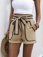 Perfee Tied Contrast Trim Shorts-Shorts-Krush Kandy, Women's Online Fashion Boutique Located in Phoenix, Arizona (Scottsdale Area)