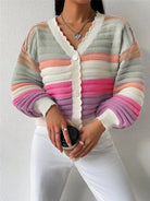 Rainbow Striped Cropped Cardigan with Balloon Sleeves-Cardigan-Krush Kandy, Women's Online Fashion Boutique Located in Phoenix, Arizona (Scottsdale Area)