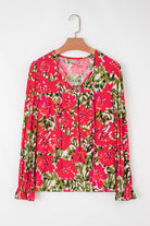 Red Floral Ruffle Tie Blouse-Long Sleeve Tops-Krush Kandy, Women's Online Fashion Boutique Located in Phoenix, Arizona (Scottsdale Area)