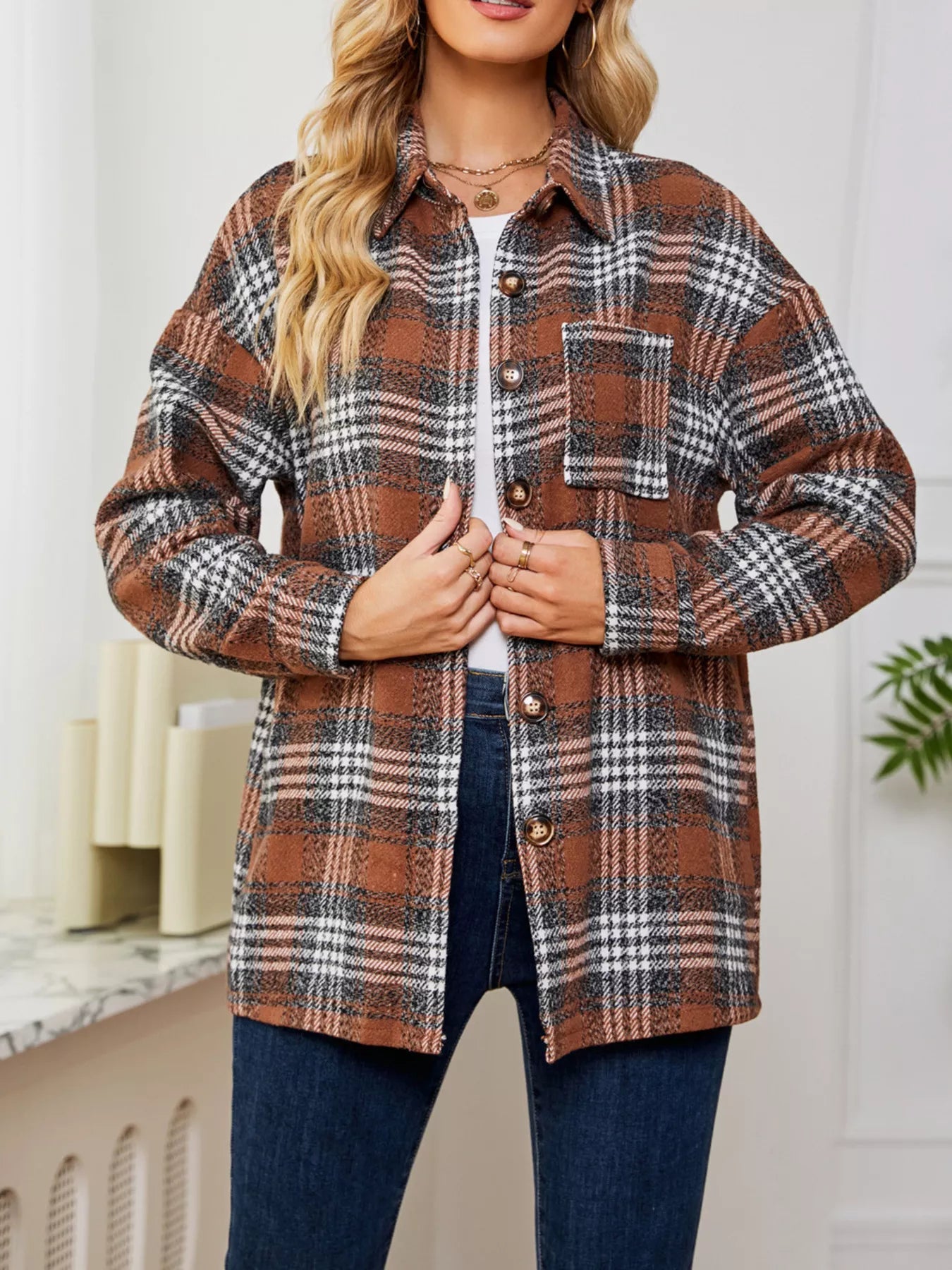 Plaid Button Up Long Sleeve Shacket-Jacket-Krush Kandy, Women's Online Fashion Boutique Located in Phoenix, Arizona (Scottsdale Area)