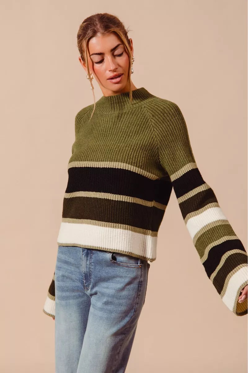 SO ME Multi Color Striped Mock Neck Sweater-Sweater-Krush Kandy, Women's Online Fashion Boutique Located in Phoenix, Arizona (Scottsdale Area)