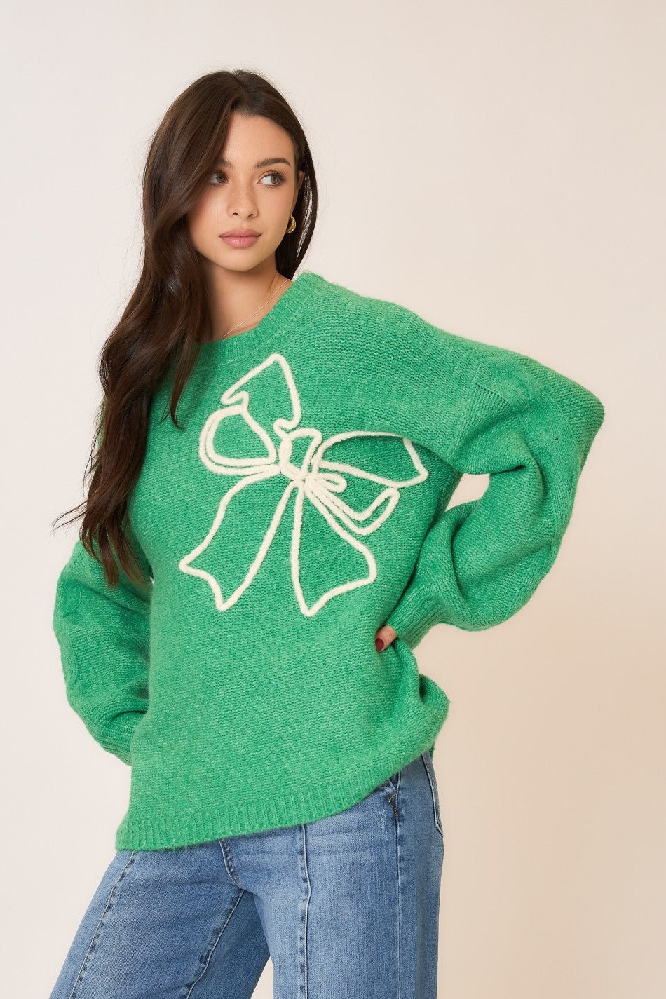 Soft Brushed Embroidered Bow Knit Sweater-Sweaters-Krush Kandy, Women's Online Fashion Boutique Located in Phoenix, Arizona (Scottsdale Area)