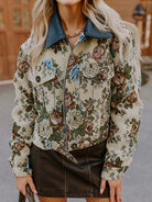 Floral Print Zip Up Contrast Collared Jacket-Jacket-Krush Kandy, Women's Online Fashion Boutique Located in Phoenix, Arizona (Scottsdale Area)