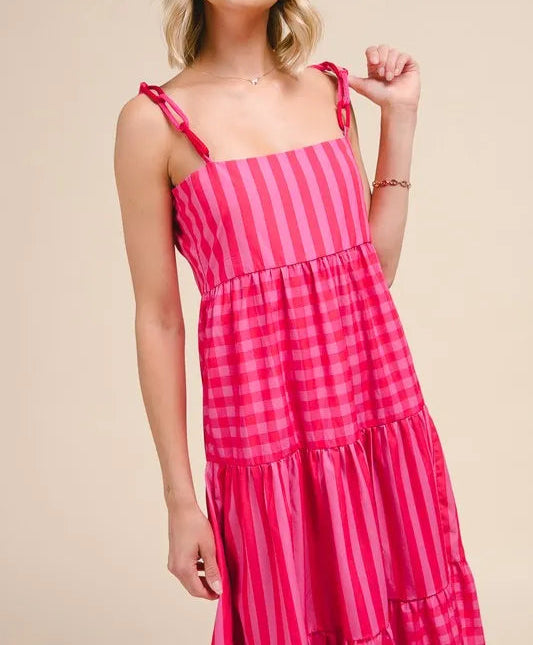 SO ME Stripe Tiered Maxi Dress with Colorful Chain Strap-Dresses-Krush Kandy, Women's Online Fashion Boutique Located in Phoenix, Arizona (Scottsdale Area)