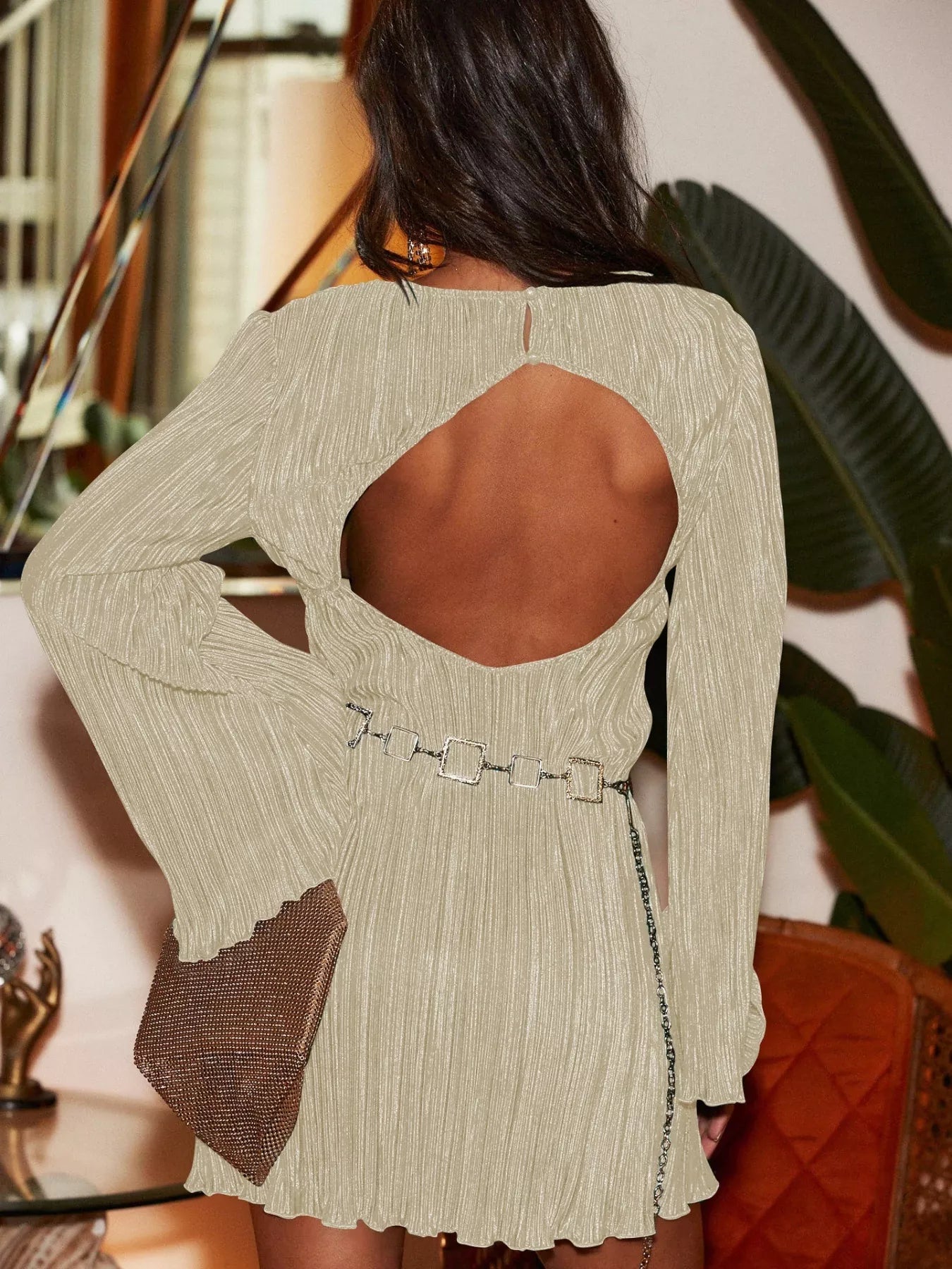 Cutout Back Flare Sleeve Dress-Dresses-Krush Kandy, Women's Online Fashion Boutique Located in Phoenix, Arizona (Scottsdale Area)