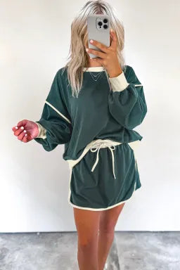 Chic Duo Contrast Pullover Skort Set | 4 Color Options-2 Piece Outfit Sets-Krush Kandy, Women's Online Fashion Boutique Located in Phoenix, Arizona (Scottsdale Area)