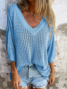 Full Size Openwork V-Neck Knit Cover Up Plus Size-Tops-Krush Kandy, Women's Online Fashion Boutique Located in Phoenix, Arizona (Scottsdale Area)