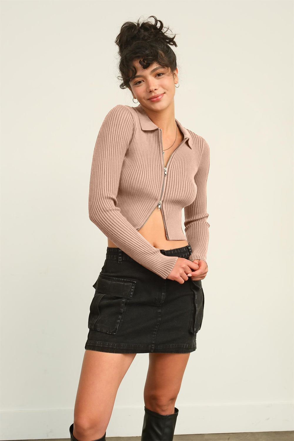 HYFVE Ribbed Double Zip Cropped Cardigan-Krush Kandy, Women's Online Fashion Boutique Located in Phoenix, Arizona (Scottsdale Area)