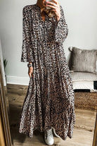 Leopard Notched Long Sleeve Maxi Dress-Dresses-Krush Kandy, Women's Online Fashion Boutique Located in Phoenix, Arizona (Scottsdale Area)