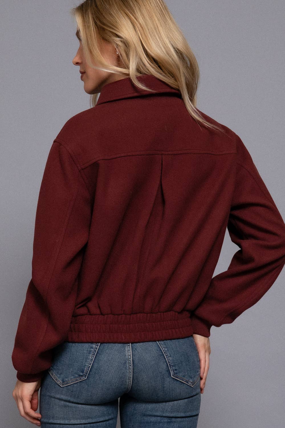 Long Sleeve Lapel Collar Soft Felt Bomber Jacket-Jackets-Krush Kandy, Women's Online Fashion Boutique Located in Phoenix, Arizona (Scottsdale Area)