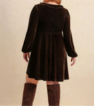 Plus Size Embroidered Notched Balloon Sleeve Mini Dress-Dresses-Krush Kandy, Women's Online Fashion Boutique Located in Phoenix, Arizona (Scottsdale Area)