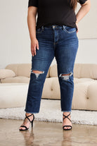 RFM Crop Dylan Full Size Tummy Control Distressed High Waist Raw Hem Jeans-Jeans-Krush Kandy, Women's Online Fashion Boutique Located in Phoenix, Arizona (Scottsdale Area)