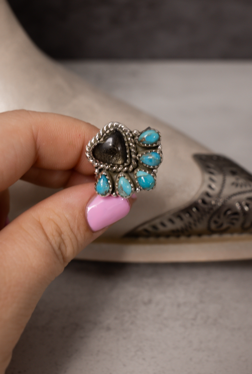 Heart Stone Turquoise Cluster Ring-Rings-Krush Kandy, Women's Online Fashion Boutique Located in Phoenix, Arizona (Scottsdale Area)