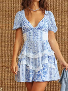 Floral Puff Sleeve Tiered Mini Dress-Dresses-Krush Kandy, Women's Online Fashion Boutique Located in Phoenix, Arizona (Scottsdale Area)