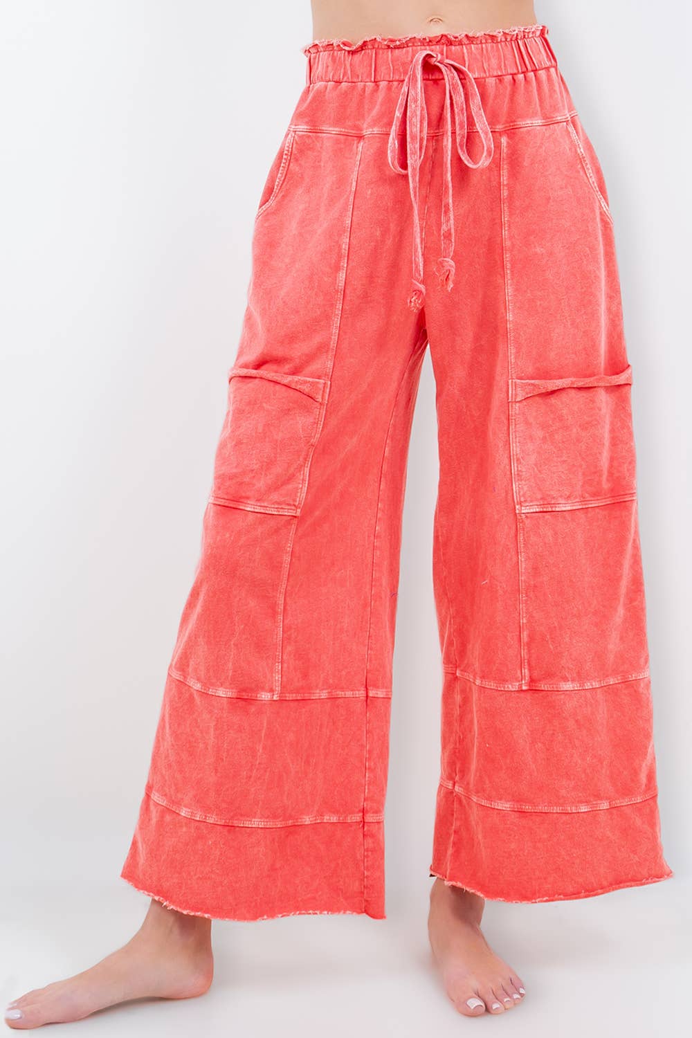 Seaside Breeze Mineral Wash Wide Leg Cropped Pants-Bottoms-Krush Kandy, Women's Online Fashion Boutique Located in Phoenix, Arizona (Scottsdale Area)