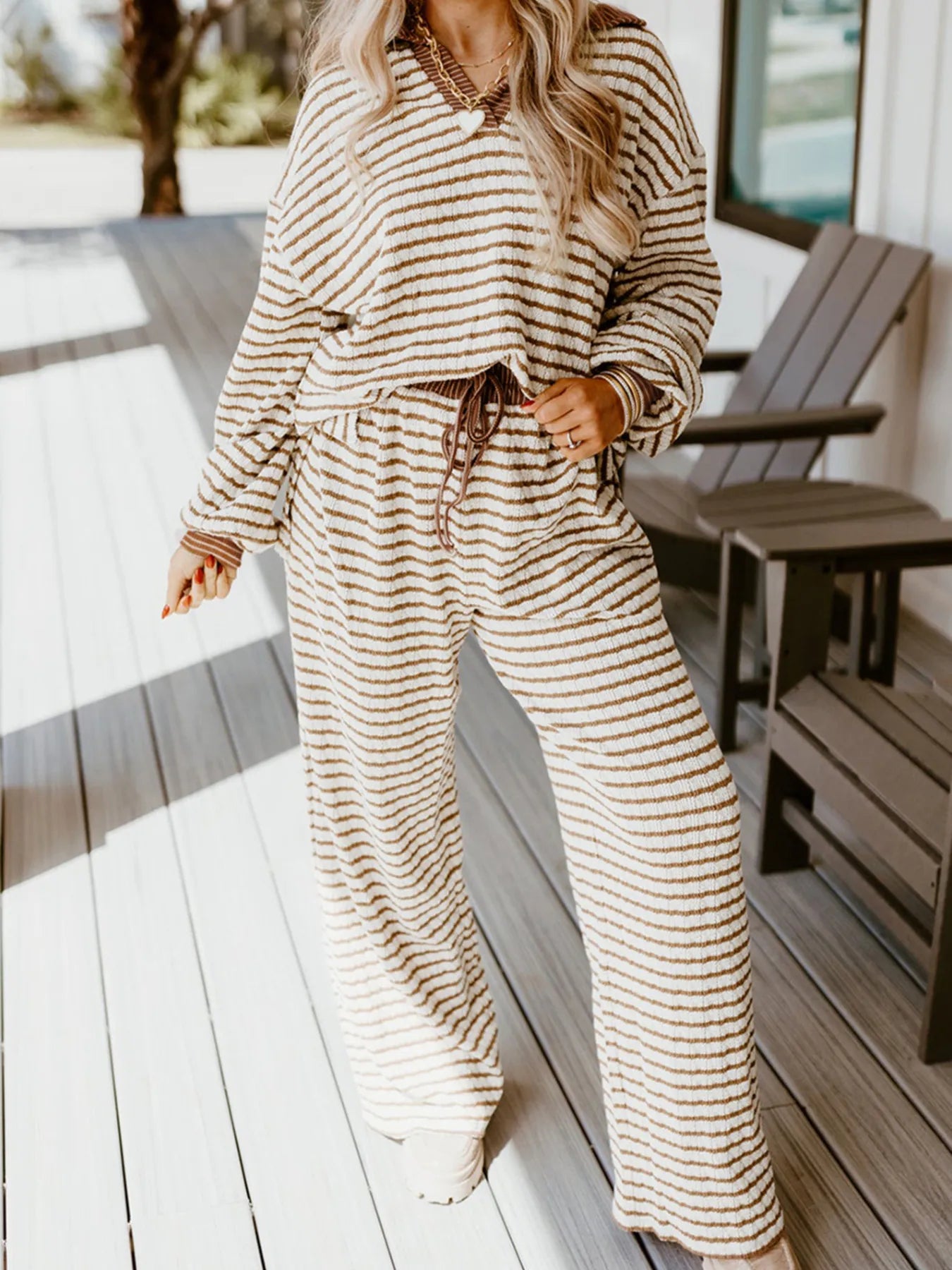 Stripe Collared Top and Drawstring Pant Set-Loungewear-Krush Kandy, Women's Online Fashion Boutique Located in Phoenix, Arizona (Scottsdale Area)
