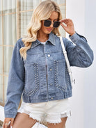 Studded Long Sleeve Denim Jacket-Krush Kandy, Women's Online Fashion Boutique Located in Phoenix, Arizona (Scottsdale Area)