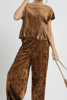 Umgee Velvet Smocked Waistband Wide Leg Pants-Pants-Krush Kandy, Women's Online Fashion Boutique Located in Phoenix, Arizona (Scottsdale Area)