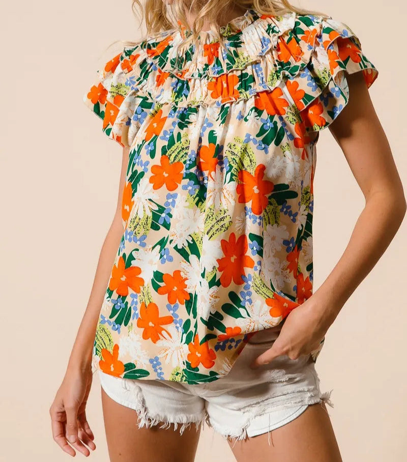 BiBi Multi Color Floral Print Woven Top-Tops-Krush Kandy, Women's Online Fashion Boutique Located in Phoenix, Arizona (Scottsdale Area)