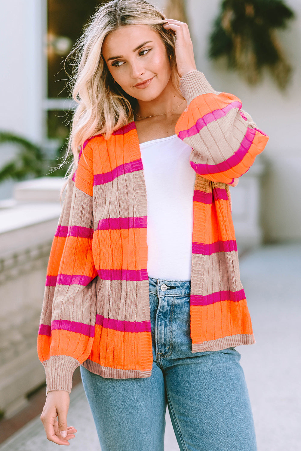 Ribbed Striped Open Front Long Sleeve Cardigan-Krush Kandy, Women's Online Fashion Boutique Located in Phoenix, Arizona (Scottsdale Area)