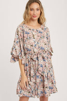 Floral Print Angel Sleeves Dress-Dresses-Krush Kandy, Women's Online Fashion Boutique Located in Phoenix, Arizona (Scottsdale Area)