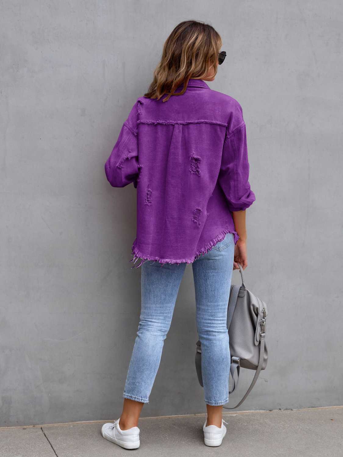 Distressed Drop Shoulder Denim Jacket-Krush Kandy, Women's Online Fashion Boutique Located in Phoenix, Arizona (Scottsdale Area)