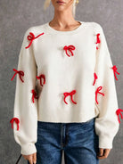 Bow Contrast Round Neck Long Sleeve Sweater-Krush Kandy, Women's Online Fashion Boutique Located in Phoenix, Arizona (Scottsdale Area)