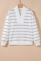 White & Black Striped Quarter-Zip Pullover-Sweaters-Krush Kandy, Women's Online Fashion Boutique Located in Phoenix, Arizona (Scottsdale Area)