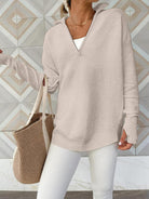 Half Zip Long Sleeve Knit Top-Sweaters-Krush Kandy, Women's Online Fashion Boutique Located in Phoenix, Arizona (Scottsdale Area)