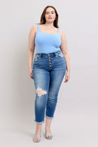 Chic Edge Button Fly Distressed Jeans-Krush Kandy, Women's Online Fashion Boutique Located in Phoenix, Arizona (Scottsdale Area)