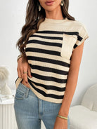 Striped Mock Neck Cap Sleeve Knit Top-Tops-Krush Kandy, Women's Online Fashion Boutique Located in Phoenix, Arizona (Scottsdale Area)