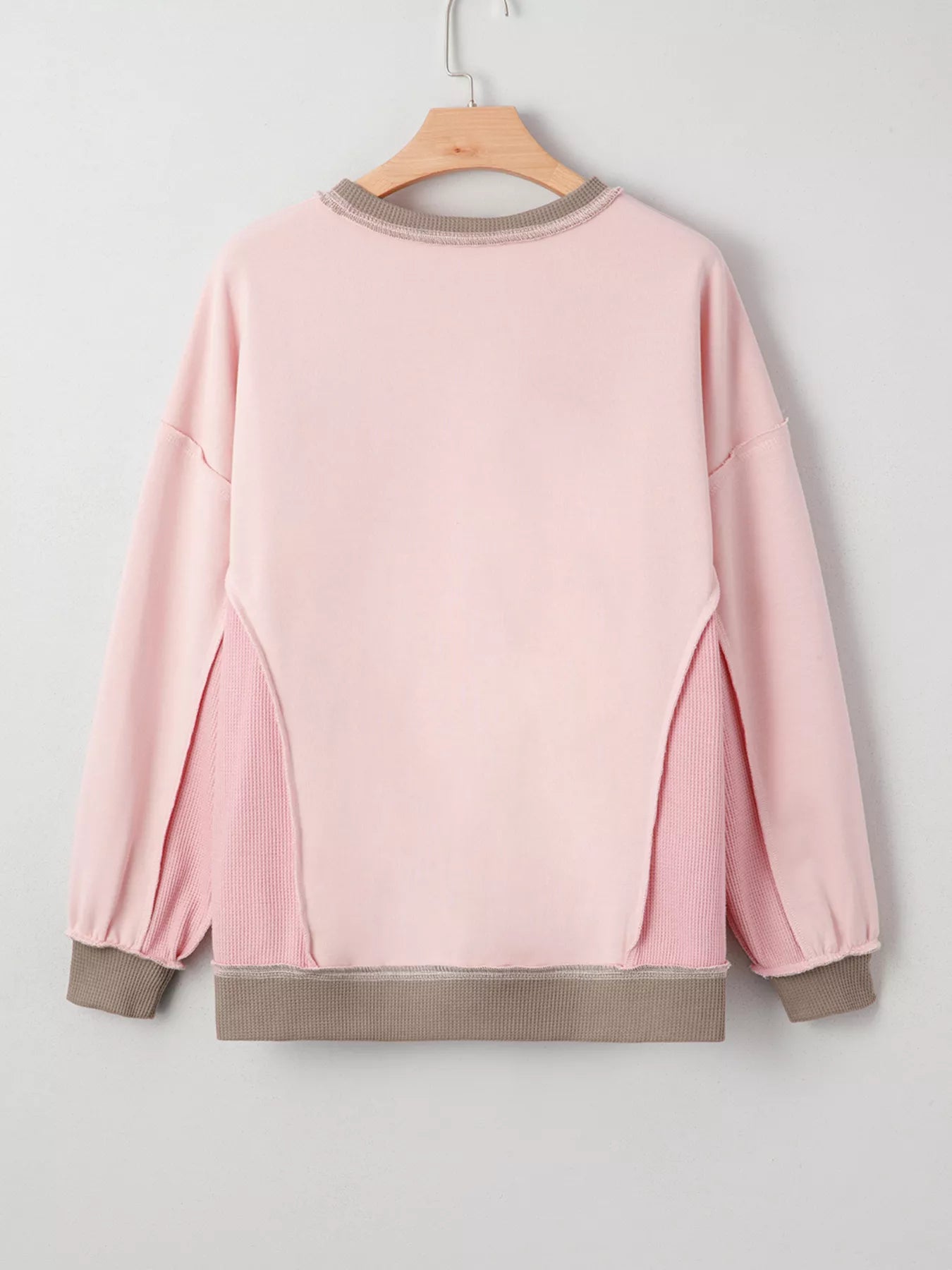 Color Block Mix Texture Waffle Patchwork Oversize Sweatshirt-Sweater-Krush Kandy, Women's Online Fashion Boutique Located in Phoenix, Arizona (Scottsdale Area)