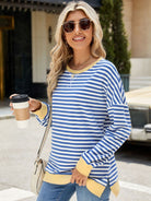 Slit Striped Round Neck Long Sleeve Sweatshirt-Krush Kandy, Women's Online Fashion Boutique Located in Phoenix, Arizona (Scottsdale Area)